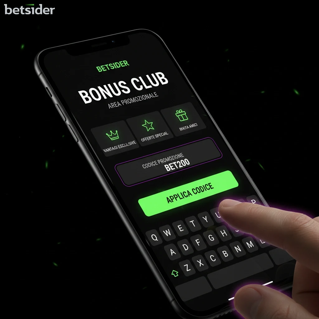 Un giocatore su smartphone che inserisce un codice bonus Betsider nella sezione del conto gioco.