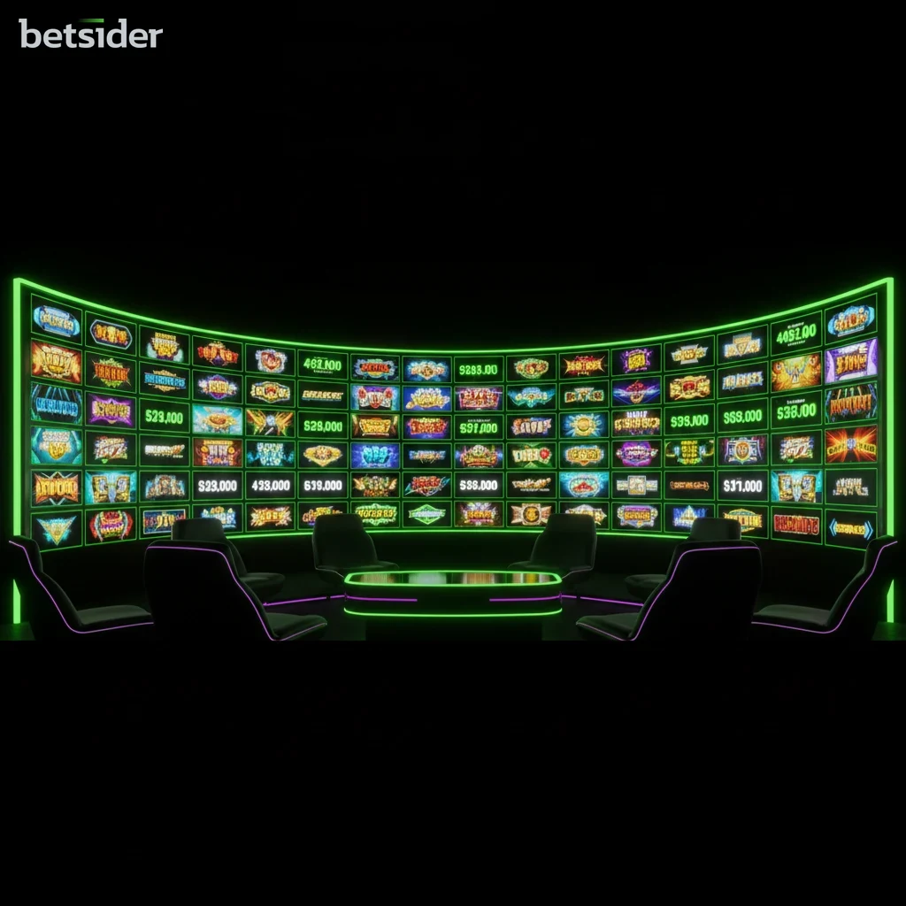 Libreria di slot machine online su Betsider con diverse copertine colorate.