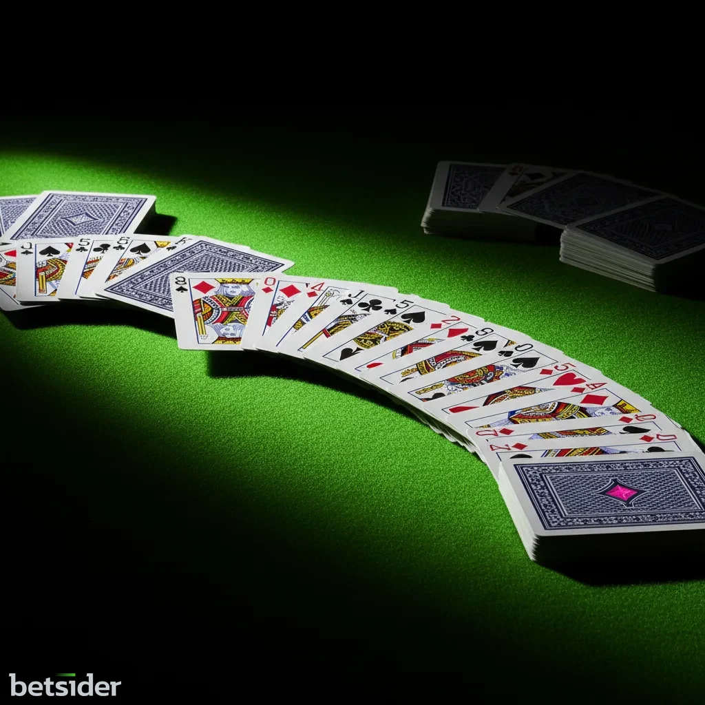 Diversi mazzi di carte da gioco disposti su un tavolo verde da casinò, a rappresentare le varianti di blackjack.