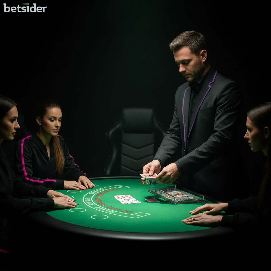Croupier professionista che distribuisce le carte a un tavolo di blackjack dal vivo di Betsider.