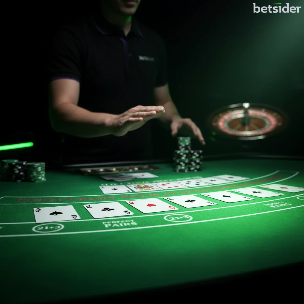 Un dealer esegue lo "squeeze" delle carte a un tavolo di baccarat dal vivo nel casinò live di Betsider.
