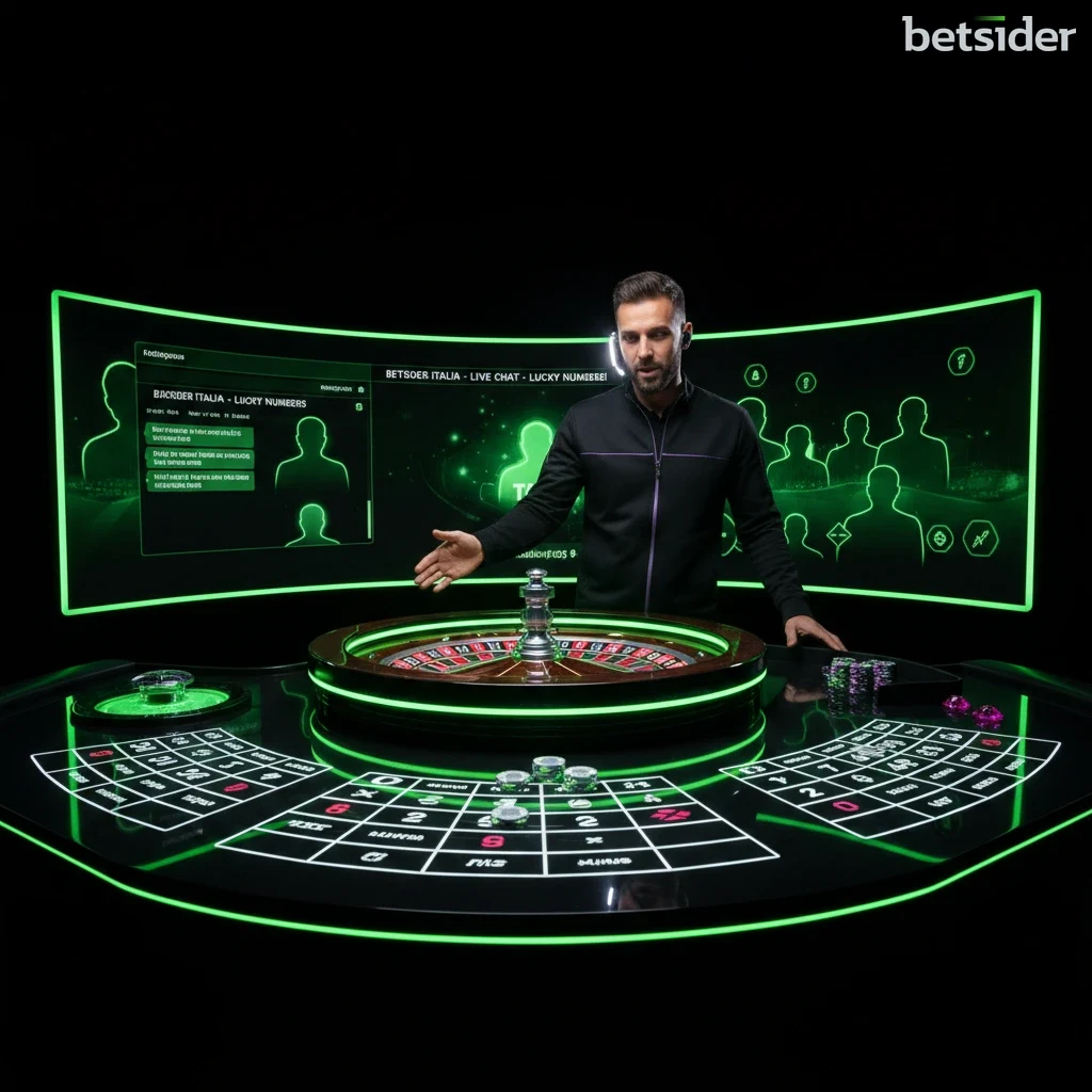 Un croupier professionista gestisce un tavolo di roulette dal vivo in uno studio di Betsider Casino.